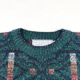 Vintage 90s Michael Gerald Dark Green Geometric Pattern Knit Sweater