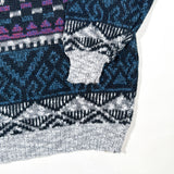 Vintage 90s Bugle Boy Co. Blue Purple Geometric Pattern Knit Sweater