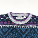Vintage 90s Bugle Boy Co. Blue Purple Geometric Pattern Knit Sweater
