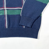 Vintage 90s Dockers Navy Blue Green Plaid Cotton Knit Sweater