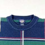 Vintage 90s Dockers Navy Blue Green Plaid Cotton Knit Sweater