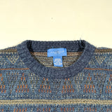 Vintage 90s Towncraft Blue Geometric Striped Sweater