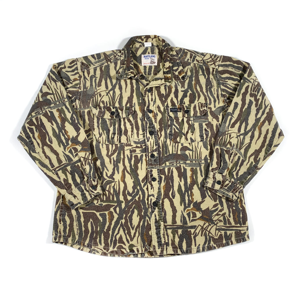 Vintage 80's Rattlers Brand Ducks Unlimited Camo Chamois Shirt