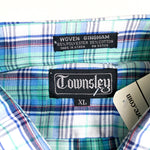 Vintage 80's Townsley Button Down Blue Green Plaid Deadstock Shirt