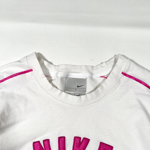 Vintage Y2K Nike Pink Spellout Cropped Long Sleeve T-Shirt