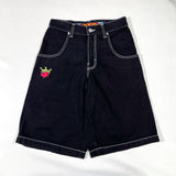 Modern 2025 JNCO Pipes Jet Black Embroidered Denim Shorts