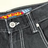 Modern 2025 JNCO Pipes Jet Black Embroidered Denim Shorts