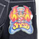 Modern 2025 JNCO Pipes Jet Black Embroidered Denim Shorts