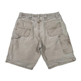 Gray shorts with two front pockets on a white background