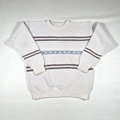 Vintage 90's Striped White Gray Chunky Sweater