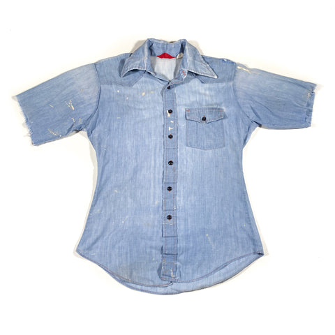 Vintage 60's Chopped Sleeve Paper Thin Chambray Shirt