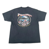 Black t-shirt with 'Pacific Honolulu, Hawaii' graphic on a white background