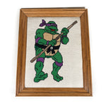 Vintage 90's Donatello Ninja Turtle Cross Stitch Art Frame