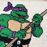 Vintage 90's Donatello Ninja Turtle Cross Stitch Art Frame