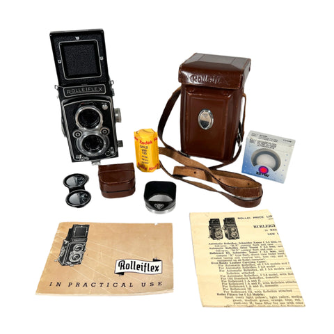 Vintage 1954 Rolleiflex 3.5C TLR w/ Case, Filters, Manual 120mm Film Camera