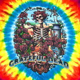 Modern Y2K Grateful Dead Liquid Blue Skeleton & Roses Tie-Dye T-Shirt