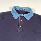 Vintage 90's Lands’ End Navy Denim Collar Longsleeve Rugby Shirt