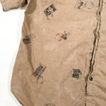 Vintage 80's Bush Pilot Postage Stamp Print Button Down Shirt