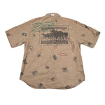 Vintage 80's Bush Pilot Postage Stamp Print Button Down Shirt