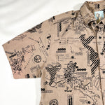Vintage 80's Test Pilot All Over Print WWII Map Button Shirt