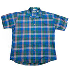 Vintage 80's Key Elements Green & Blue Madras Plaid Short Sleeve Shirt