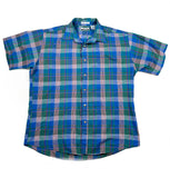 Vintage 80's Key Elements Green & Blue Madras Plaid Short Sleeve Shirt