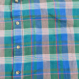 Vintage 80's Key Elements Green & Blue Madras Plaid Short Sleeve Shirt