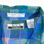 Vintage 80's Key Elements Green & Blue Madras Plaid Short Sleeve Shirt