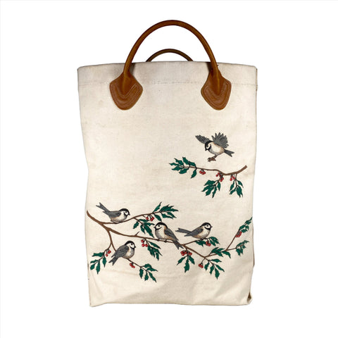 Vintage 90's LL Bean Printed Chickadee & Holly Tote Bag