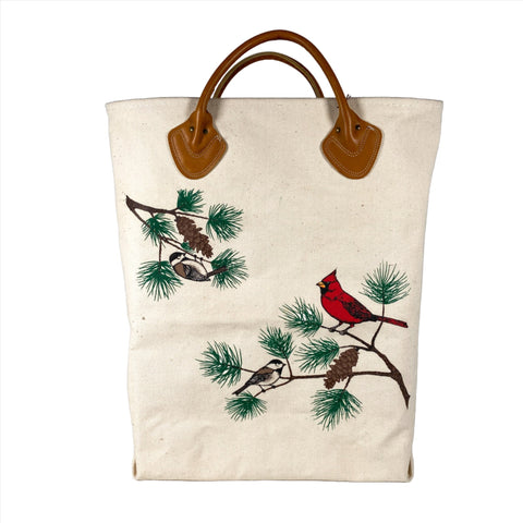 Vintage 90's LL Bean Printed Cardinal, Chickadee & Pine Tote Bag