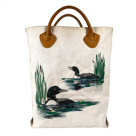 Vintage 90's LL Bean Printed Common Loon & Cattail Tote Bag