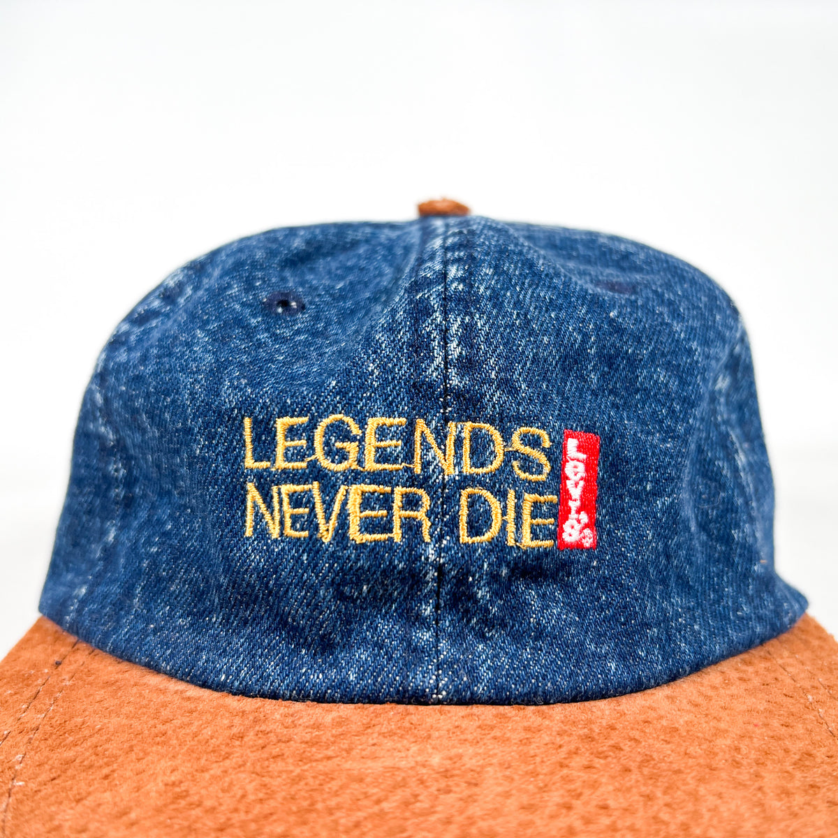Vintage 90's Levi's “Legends Never Die” Denim & Suede Sample Hat ...
