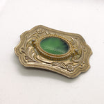 Vintage 80's Western Green Stone Inlay & Floral Scrollwork Belt Buckle