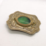 Vintage 80's Western Green Stone Inlay & Floral Scrollwork Belt Buckle