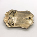 Vintage 80's Western Green Stone Inlay & Floral Scrollwork Belt Buckle