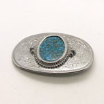 Vintage 80's Silver-Tone Western Faux Turquoise Stone Inlay Belt Buckle