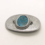 Vintage 80's Silver-Tone Western Faux Turquoise Stone Inlay Belt Buckle