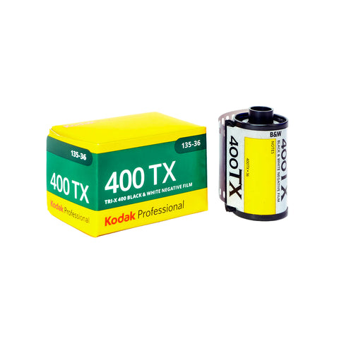 Kodak 400 TX film canister and packaging on a white background