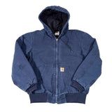 Blue hooded jacket on a white background