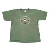 Green t-shirt with a graphic design on a white background