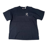 Navy blue t-shirt with a logo on a white background