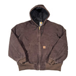 Brown hooded jacket with Carhartt logo on a white background