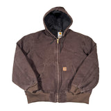 Brown hooded jacket with Carhartt logo on a white background