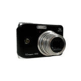 Black digital camera with silver lens on a white background