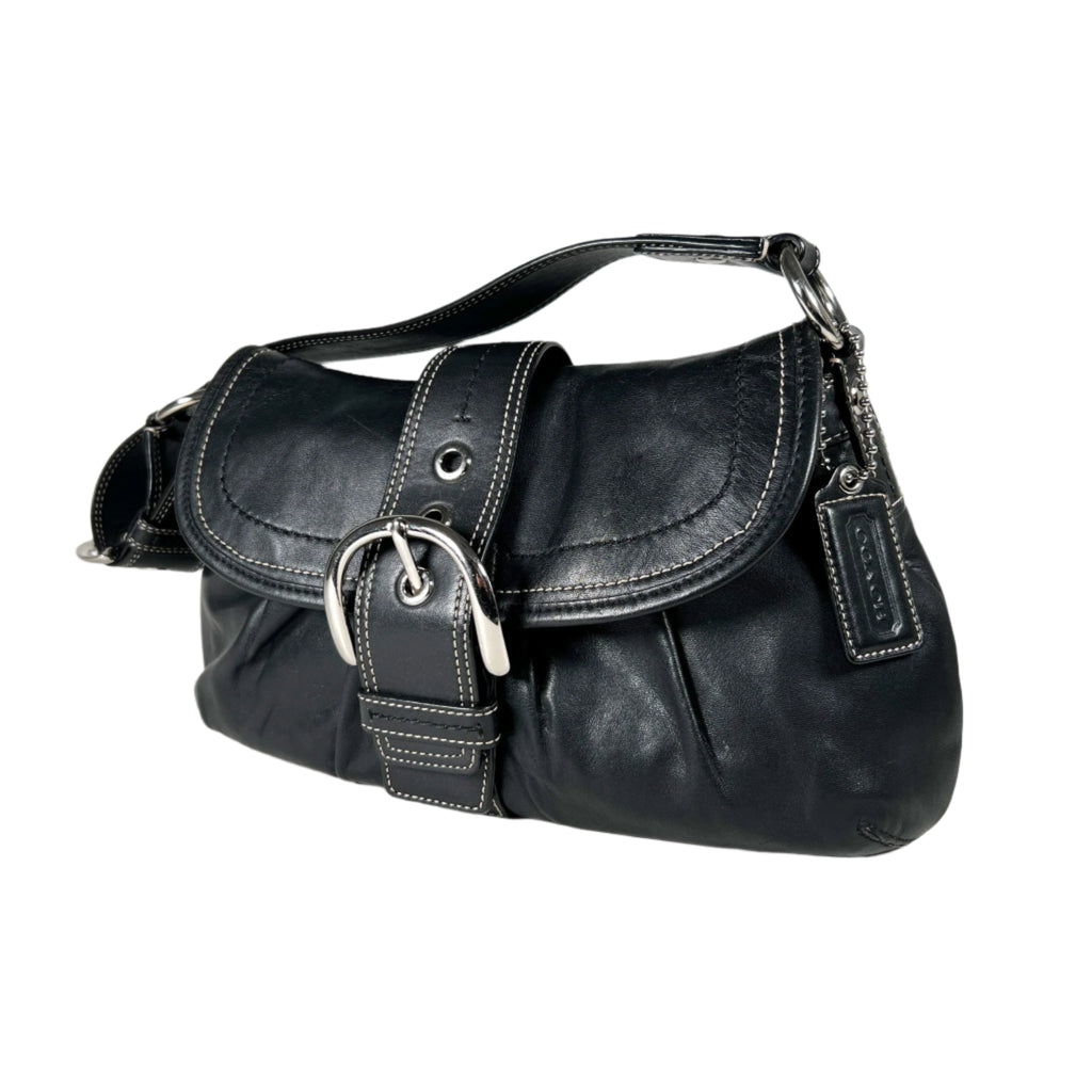 バッグ COACH Vintage Leather Black Shoulder Bag Modern 2010 Coach Black Leather Pleated Shoulder Bag Purse