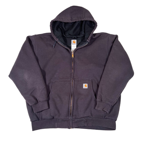 Dark gray pants with Carhartt logo on a white background