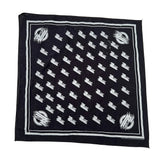 Black bandana with white logo pattern on a white background