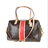 Modern 2014 Coach Signature Stripe Nancy F30662 Brown Satchel Bag
