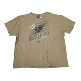 Khaki t-shirt with Harley Davidson logo on a white background