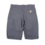 Gray shorts with a visible brand logo on a white background